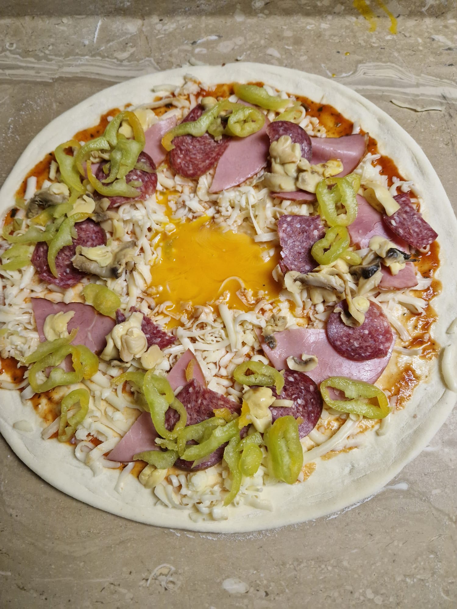 117.Sos, kaçkavall, suxhuk, mish, këpurdha, speca, vezë